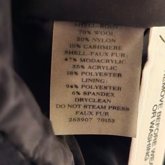 Ann Taylor Cashmere Faux Fur Long Waisted Coat, Sz XS - Picture 8 of 9